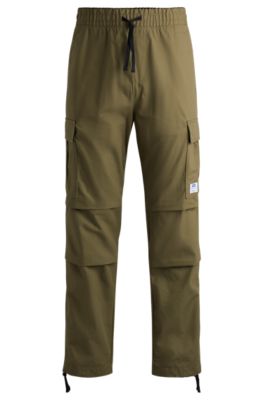 Hugo Boss Relaxed-fit Cargo Trousers In Structured Cotton In Light Green