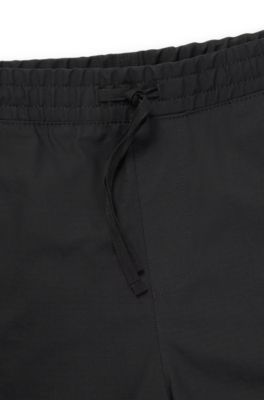 Structured-cotton shorts with drawstring and logo patch, Black