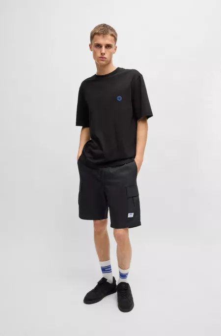 Structured-cotton shorts with drawstring and logo patch