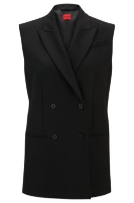 Shop Hugo Regular-fit Sleeveless Jacket With Double-breasted Front In Black