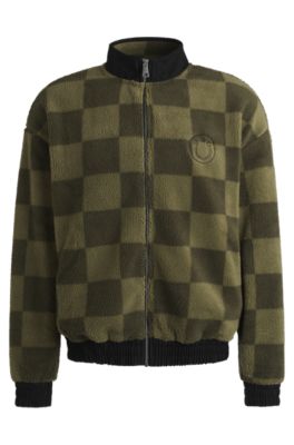 HUGO BOSS LOOSE-FIT ZIP-UP SWEATSHIRT IN CHECKERBOARD FLEECE
