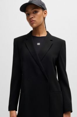 Relaxed-fit long-length jacket with wrap front, Black
