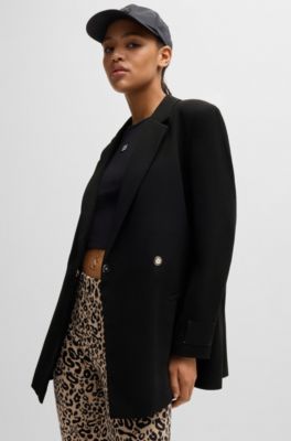 Relaxed-fit long-length jacket with wrap front, Black