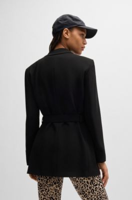 Relaxed-fit long-length jacket with wrap front, Black