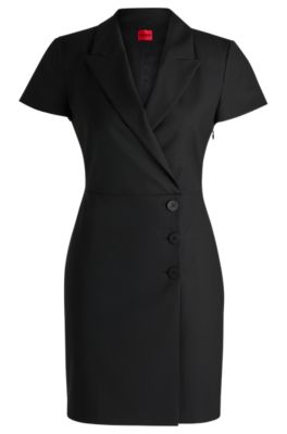 Hugo Button-front Dress With Peak Lapels In Black