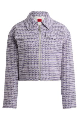 Hugo Relaxed-fit Cropped Jacket In Patterned Cotton
