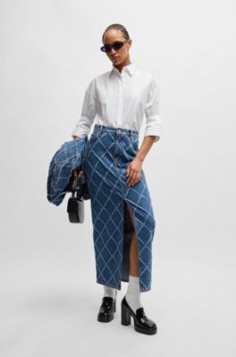 Blusa regular fit en popel&iacute;n de algod&oacute;n con mangas plisadas, Blanco