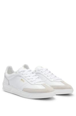 Shop Hugo Boss Leather Lace-up Trainers With Suede Trims In White