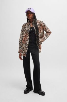 Oversize-fit blouse in leopard-print twill, Patterned