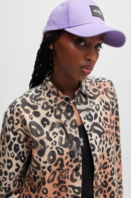 Oversize-fit blouse in leopard-print twill, Patterned