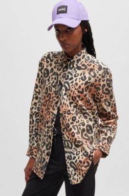 Oversize-fit blouse in leopard-print twill, Patterned