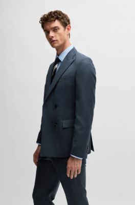 HUGO BOSS Mens Blue Single Breasted, Extra Slim Fit Wool Blend Suit Separate Blazer Jacket