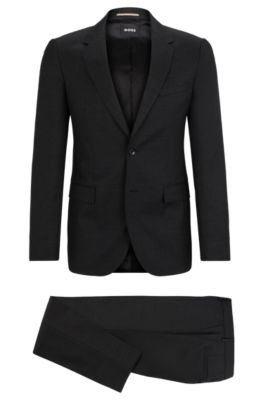 Shop Hugo Boss Slim-fit Suit In Micro-patterned Wool In Black
