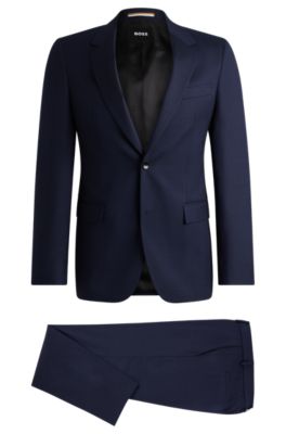 Shop Hugo Boss Slim-fit Suit In Micro-patterned Wool In Dark Blue