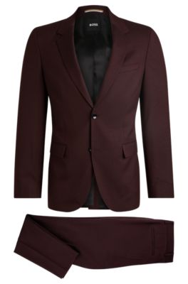 Hugo Boss Slim-fit Suit In Micro-patterned Wool In Burgundy