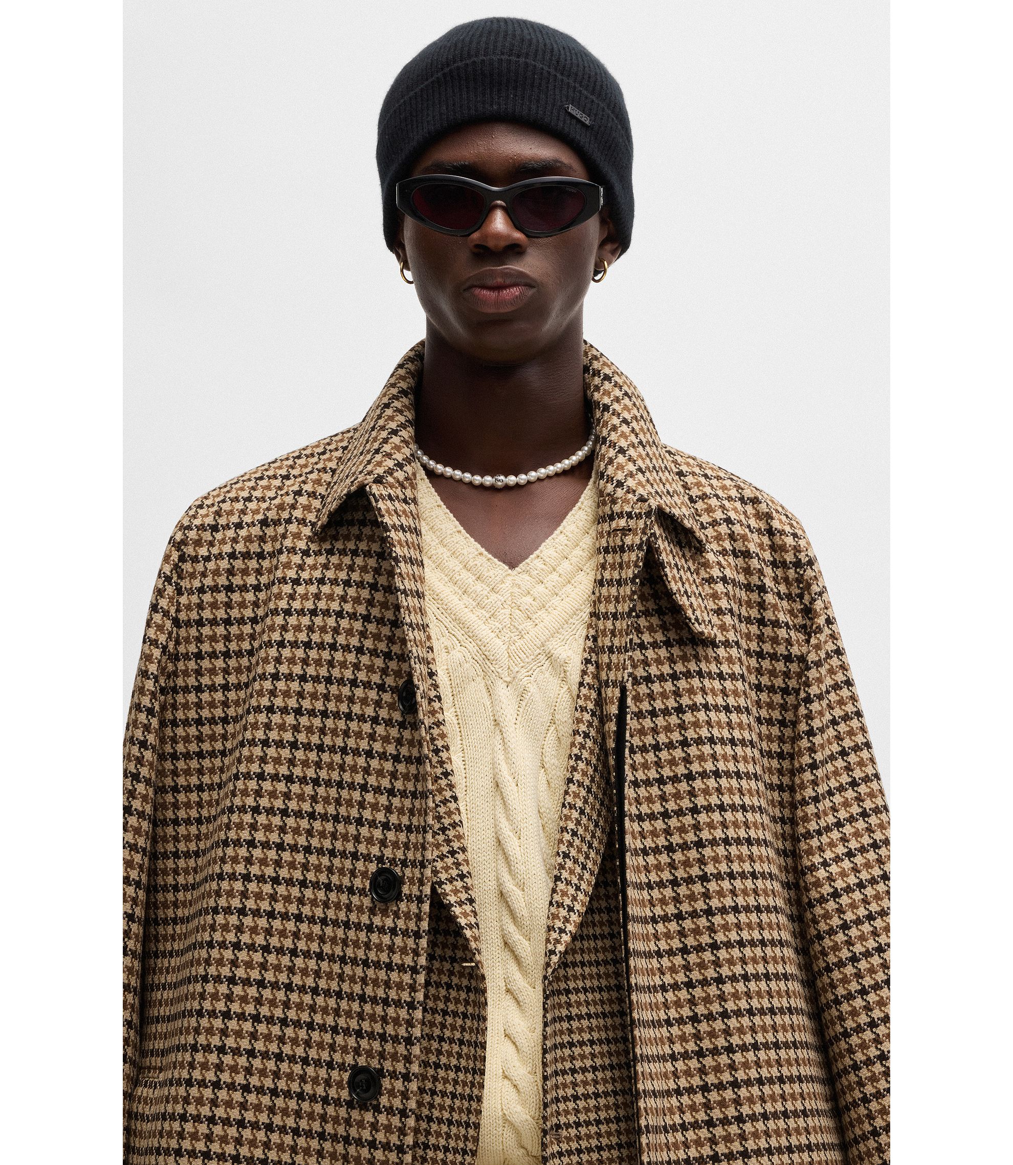 HUGO - Houndstooth-check regular-fit coat with concealed HUGO - Houndstooth-check regular-fit coat with concealed