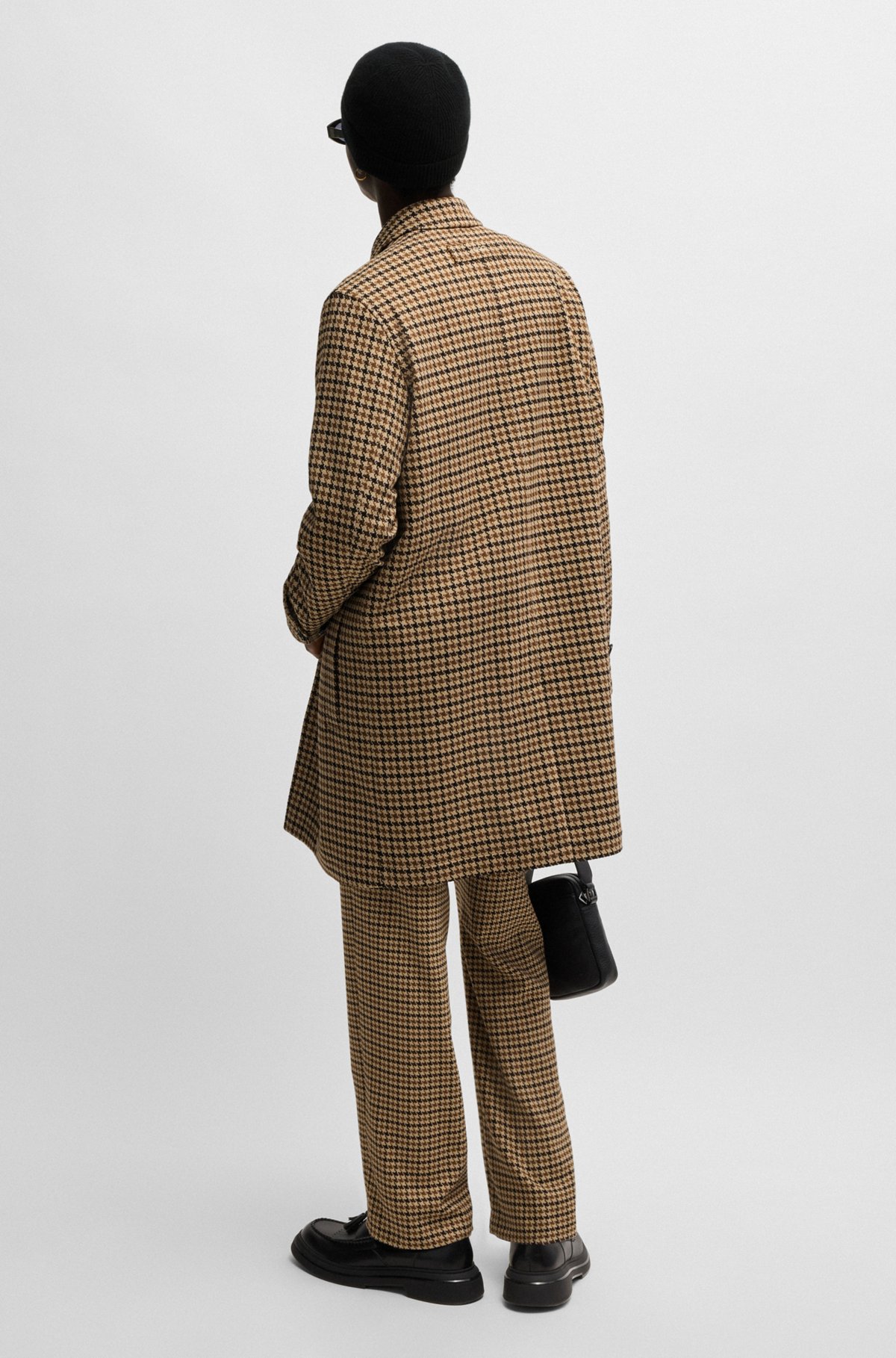 HUGO - Houndstooth-check regular-fit coat with concealed HUGO - Houndstooth-check regular-fit coat with concealed