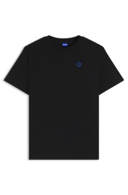Cotton-jersey T-shirt with Happy HUGO logo, Black
