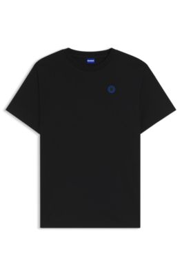Cotton-jersey T-shirt with Happy HUGO logo, Black