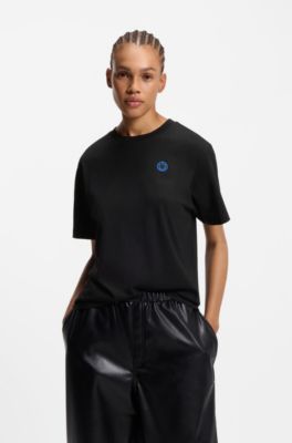 Camiseta de punto de algod&oacute;n con logo Happy HUGO, Negro