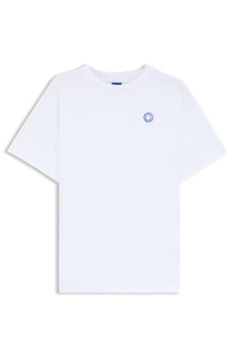 Cotton-jersey T-shirt with Happy HUGO logo, White