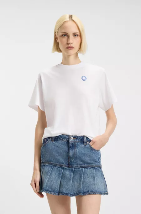 Cotton-jersey T-shirt with Happy HUGO logo