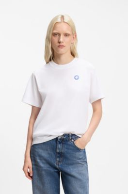 Cotton-jersey T-shirt with Happy HUGO logo, White