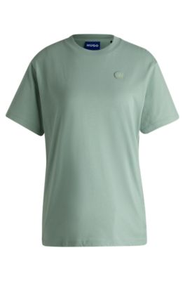 Cotton-jersey T-shirt with Happy HUGO logo, Green