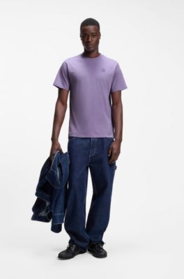 Cotton-jersey T-shirt with Happy HUGO logo, Purple