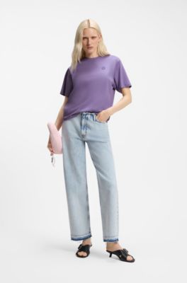 Cotton-jersey T-shirt with Happy HUGO logo, Purple