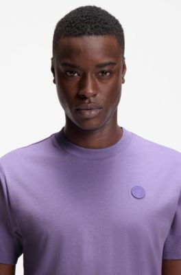 Cotton-jersey T-shirt with Happy HUGO logo, Purple