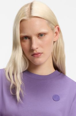 Cotton-jersey T-shirt with Happy HUGO logo, Purple