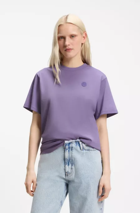 Cotton-jersey T-shirt with Happy HUGO logo