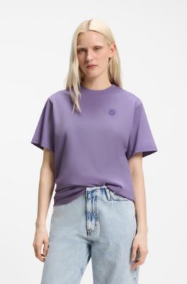 Cotton-jersey T-shirt with Happy HUGO logo, Purple