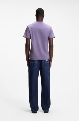 Cotton-jersey T-shirt with Happy HUGO logo, Purple