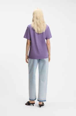 Cotton-jersey T-shirt with Happy HUGO logo, Purple