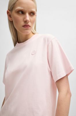 Cotton-jersey T-shirt with Happy HUGO logo, light pink