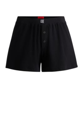 Hugo Boss Ribbed Pajama Shorts In Stretch Cotton With Stacked Logo In Black