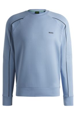 Hugo Boss Stretch-cotton Regular-fit Sweatshirt With Embossed Artwork In Light Blue