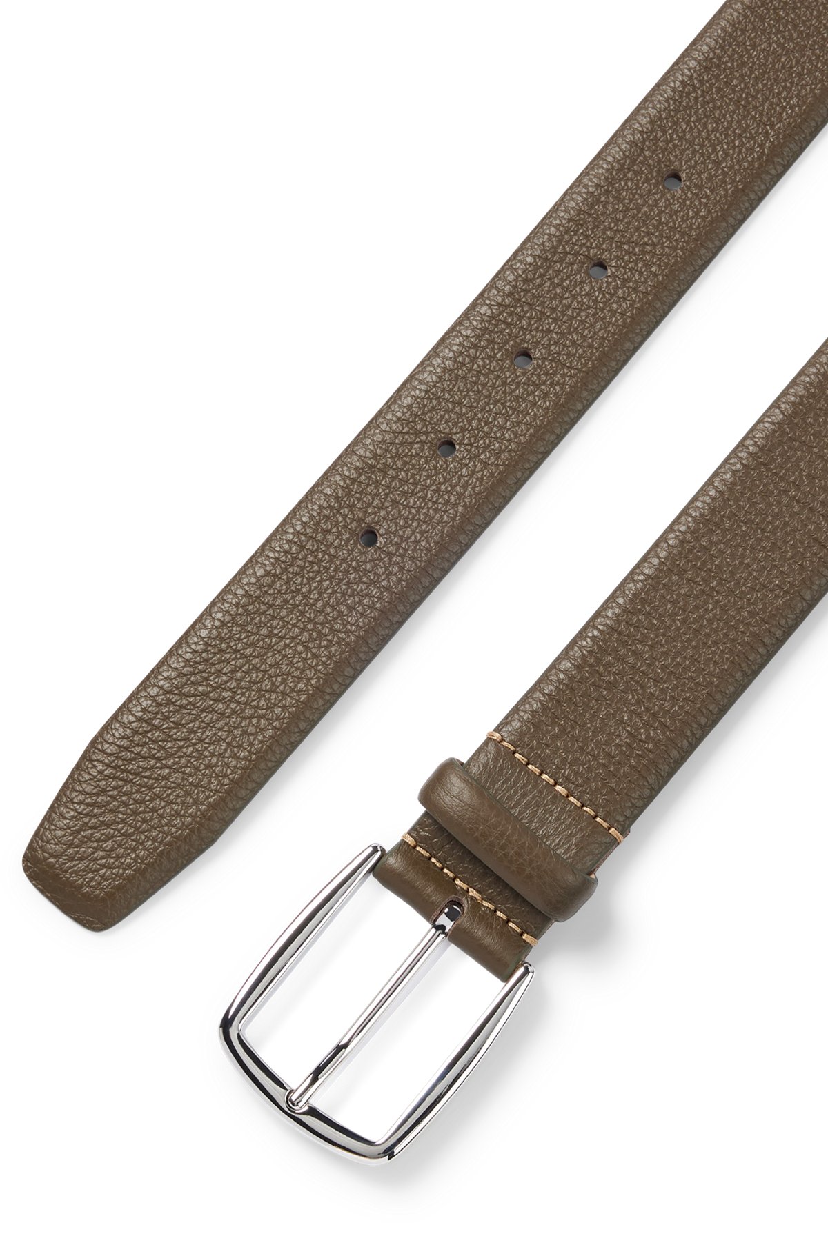 Leather belt with contrast stitch detailing, Light Green