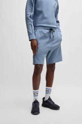 Shorts de algod&oacute;n el&aacute;stico con ilustraci&oacute;n grabada, Celeste