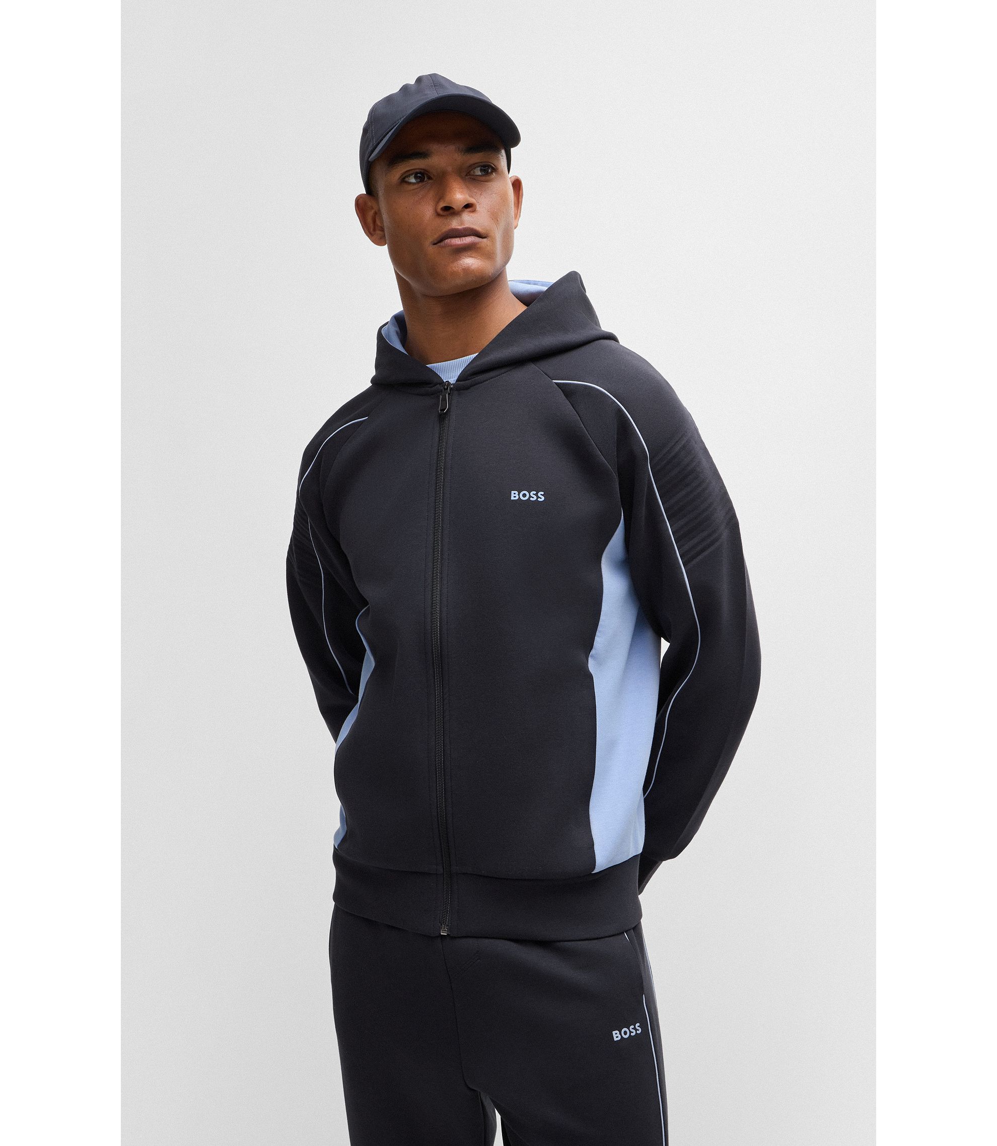 BOSS - Stretch-cotton zip-up hoodie with embossed artwork BOSS - Stretch-cotton zip-up hoodie with embossed artwork