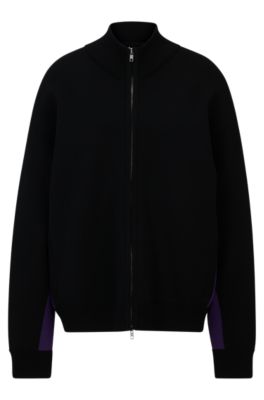 Shop Hugo Boss Naomi X Boss Zip-up Knitted Jacket With Logo Patch In Black