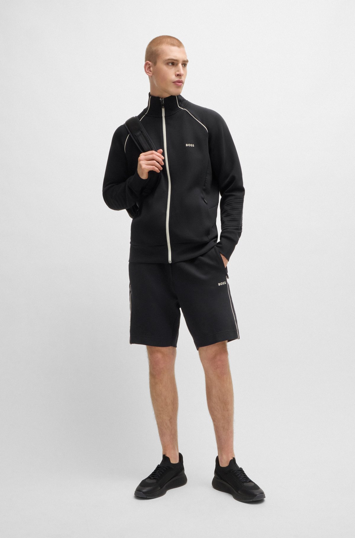 BOSS - Stretch-cotton zip-up sweatshirt with piping and BOSS - Stretch-cotton zip-up sweatshirt with piping and
