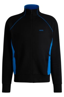 BOSS - Stretch-cotton zip-up sweatshirt with piping and branding - Black