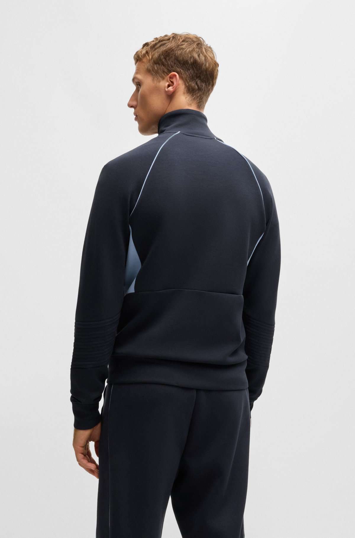 BOSS - Stretch-cotton zip-up sweatshirt with piping and BOSS - Stretch-cotton zip-up sweatshirt with piping and