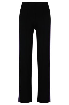 Hugo Boss Boss Women's Black X Naomi Campbell Contrast-panel Relaxed-fit High-rise Knitted Trousers In Black