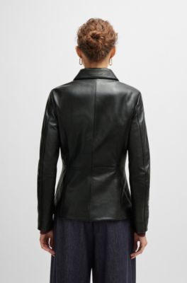 Leather jacket with asymmetric two-way zip, Black