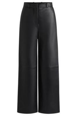 BOSS Leather trousers with paneled leg detail Black