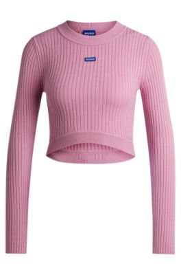 Hugo Boss Cropped Sweater With Blue Logo Label In Pink
